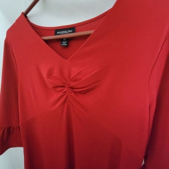 Monterey Bay Red Dress elbow bell sleeves Midi Petite Medium UNWORN NWOT - Picture 4 of 9